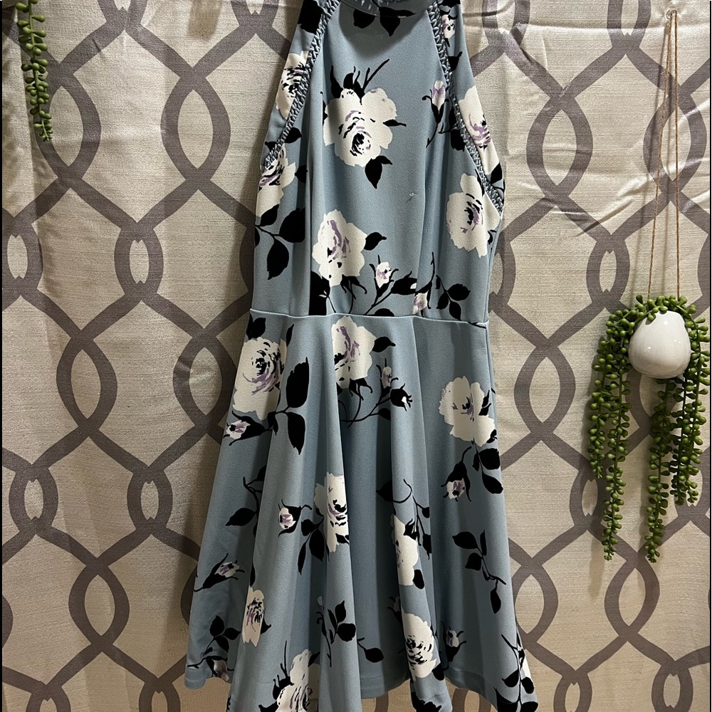 Sky blue floral halter midi dress